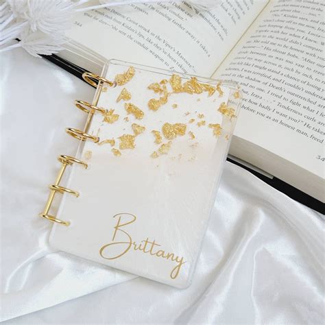 Personalized Resin Ring Notebook With Gold Metallic Flakes Perfect