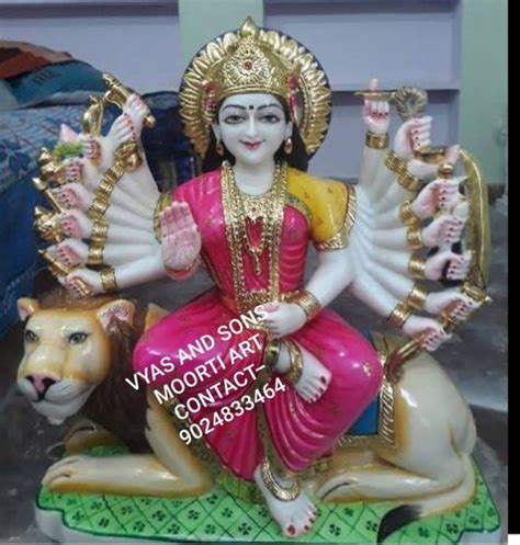 White Golden Hindu Marble Durga Statues For Worship Size Min