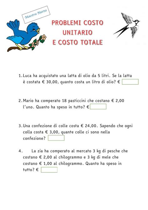 Costo Unitario E Totale Interactive Worksheet Workbook Worksheets