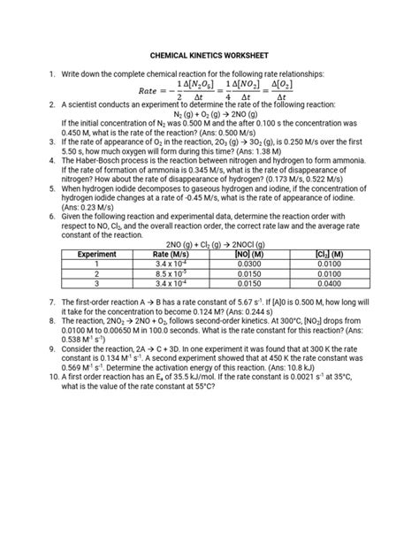 Assignment 3 Chemical Kinetics | PDF | Chemical Reactions | Chemical ...