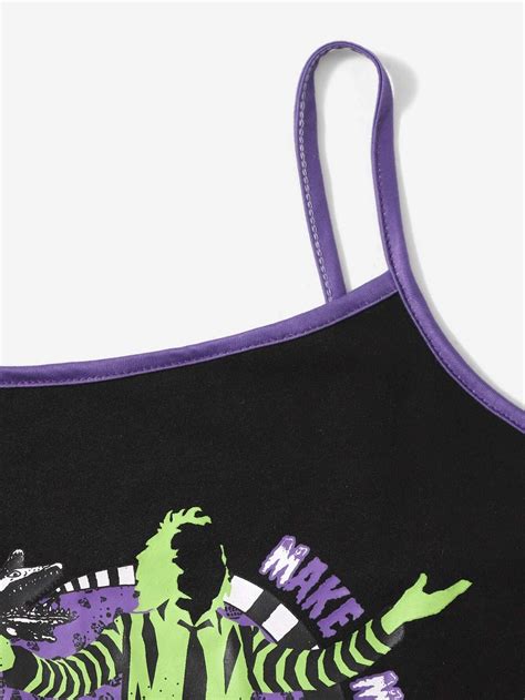 Beetlejuice Romwe Cami Con Letra Con Estampado De Dibujos Animados