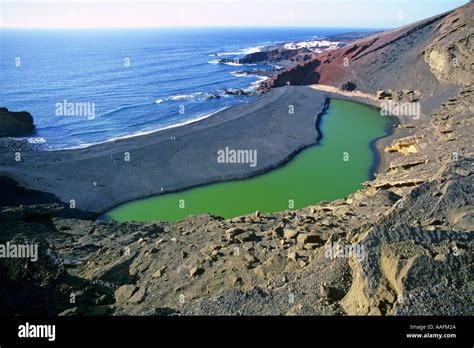 Lago Verde lake El Golfo crater Lanzarote Canary Islands Spain JMH0603 ...