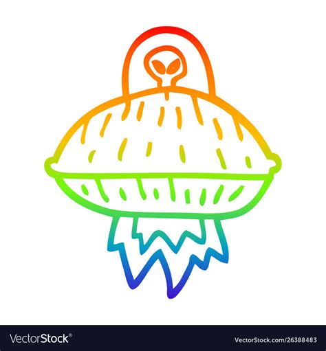 Rainbow gradient line drawing cartoon alien Vector Image