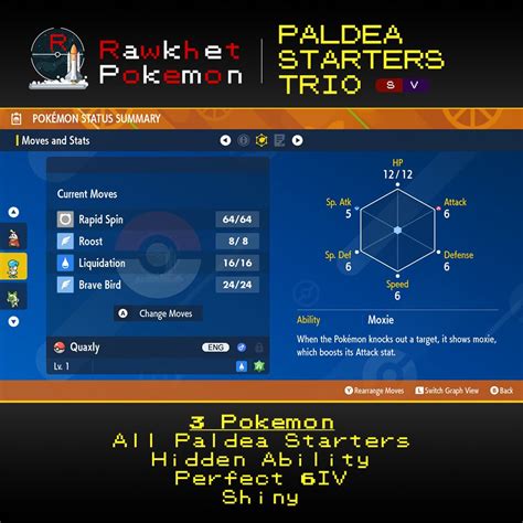 Paldea Starters Trio 3x 6IV Shiny Hidden Abilities Pokemon