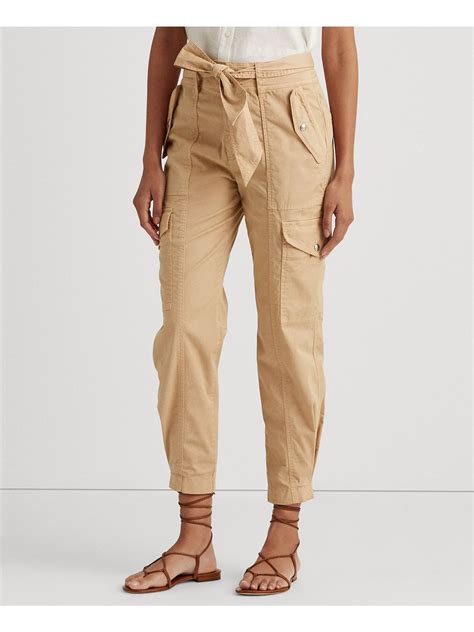 Ralph Lauren Womens Beige Stretch Zippered Pocketed Cargo Hi Waist