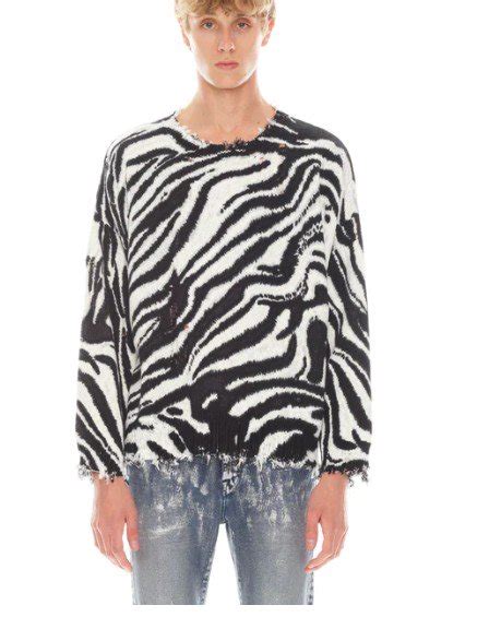 Cult Of Individualityカルトオブインディビジュアリティーcrew Neck Sweater In Zebra 夜型大型