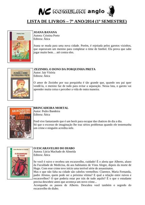 PDF LISTA DE LIVROS 7º ANO 2014 1º SEMESTRE LUNA CLARA E APOLO