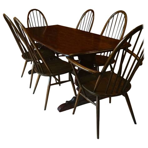 Vintage Ercol Dining Table With Six Chairs Solid Elm Quaker Design At