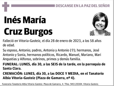 Ines Mar A Cruz Burgos Esquela Necrol Gica El Correo