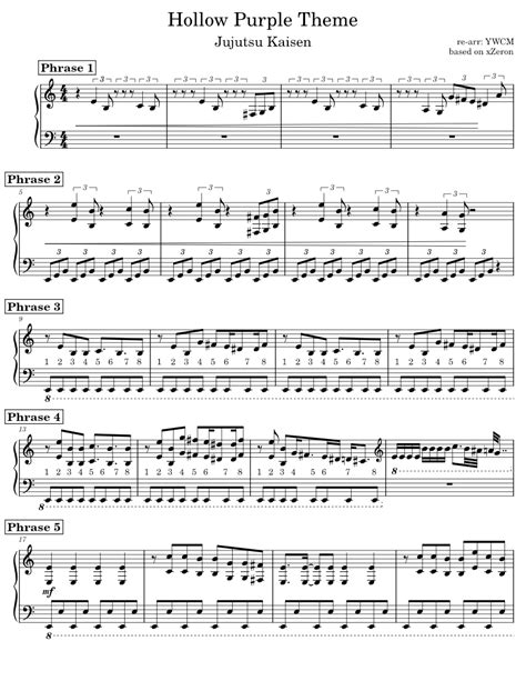 Hollow Purple Theme Ywcm Octave Version Sheet Music For Piano Solo