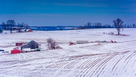 View Of Snow Covered Farm Fields In Rural York County Pennsylvania