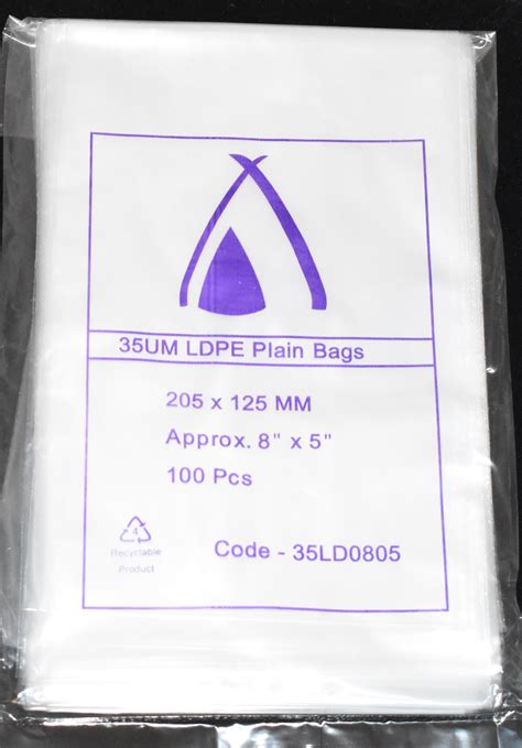 Clear 35um Plastic Bags 205mm X 125mm Pack 100 Gst Included