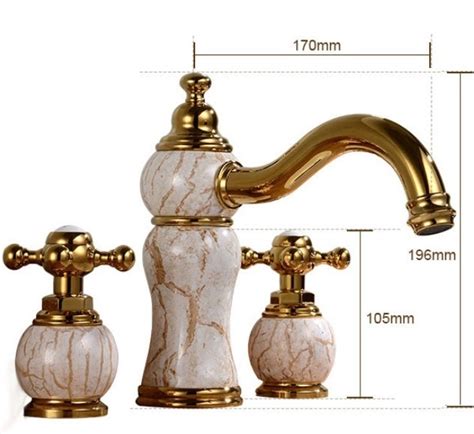 Buy Luxury Natural Jade Gold Finish Sink Faucet Dual Handles Mixer Tap