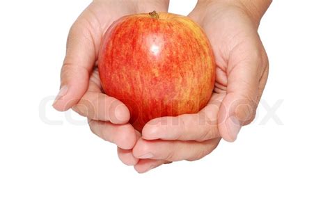 Red Apple In Woman Hands Stock Image Colourbox