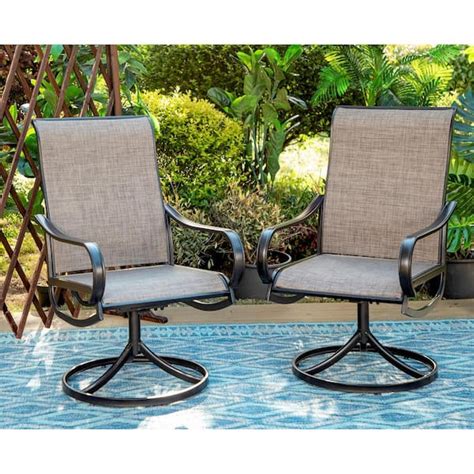 Phi Villa Black Swivel Textilene Metal Patio Outdoor Dining Chair