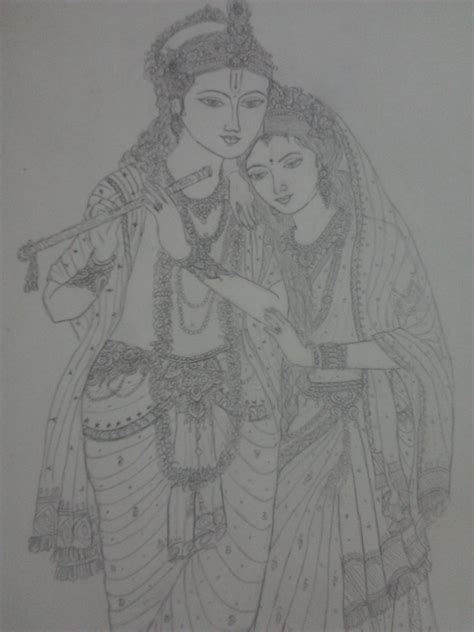 Lord Krishna And Radha Pencil Sketch | DesiPainters.com