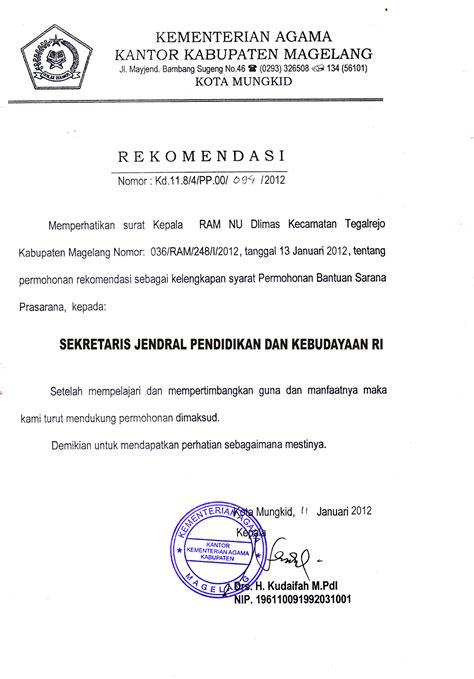 Contoh Surat Rekomendasi Format