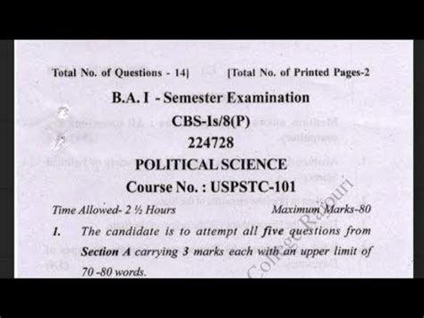 B A St Semester Political Science Previous Years Question Papers