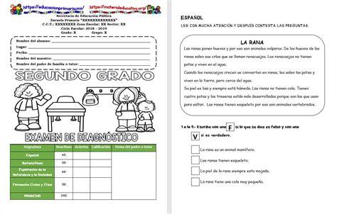 Examen De Diagnóstico Del Segundo Grado Para El Ciclo Escolar 2018 2019 Educación Primaria