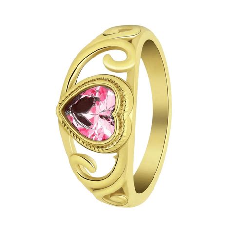 Stalen Goldplated Vintage Ring Met Roze Hart Aanbieding Bij Lucardi