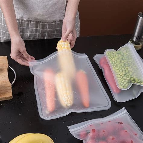 1Pc Sacos Ziplock Sacos de Congelação de Alimentos Reutilizáveis