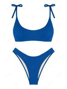 ZAFUL Tie Shoulders Ribbed Bikini In DEEP BLUE ZAFUL 2025