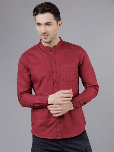 Buy Locomotive Maroon Slim Fit Checked Casual Shirt For Men Online At