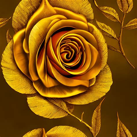 Golden Rose Flower With Leaves 3d Background · Creative Fabrica