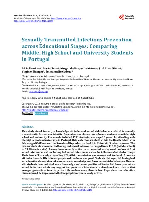 Pdf Sexually Transmitted Infections Prevention Across Educational Stages Comparing Middle