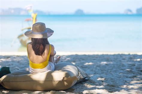 Premium Photo Woman Tourist Rest On Beautiful Beach Island At Summer