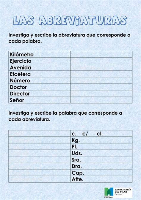 Las Abreviaturas Interactive Worksheet