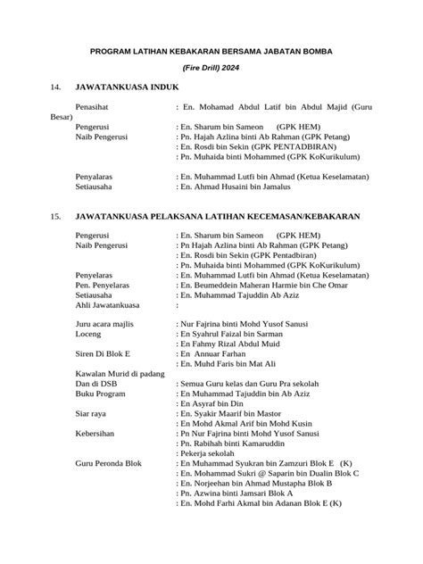 Program Latihan Kebakaran Bersama Jabatan Bomba 2024 Pdf