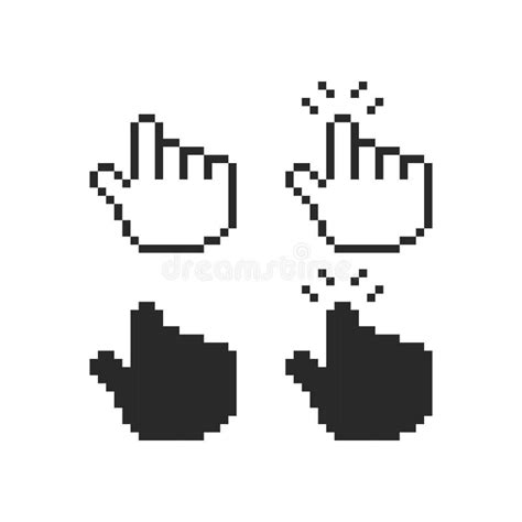 pixel art hand pointer click symbol set game asset design stock vector