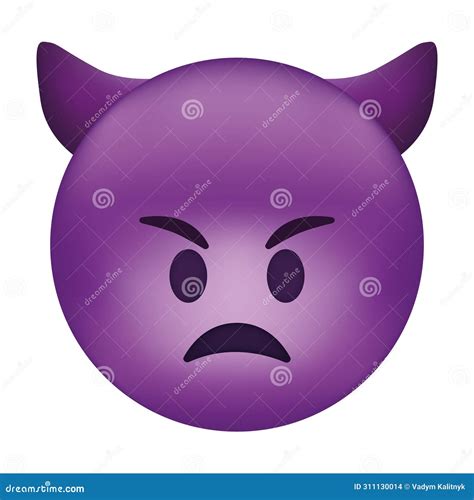 Evil Devil Emoji Happy Purple Emoticon With Devil Horns Stock Vector