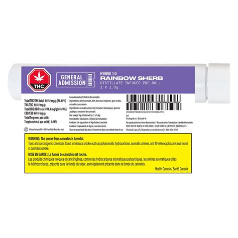 General Admission Rainbow Sherb Pre Roll 1x1g Hybrid Montrose Cannabis