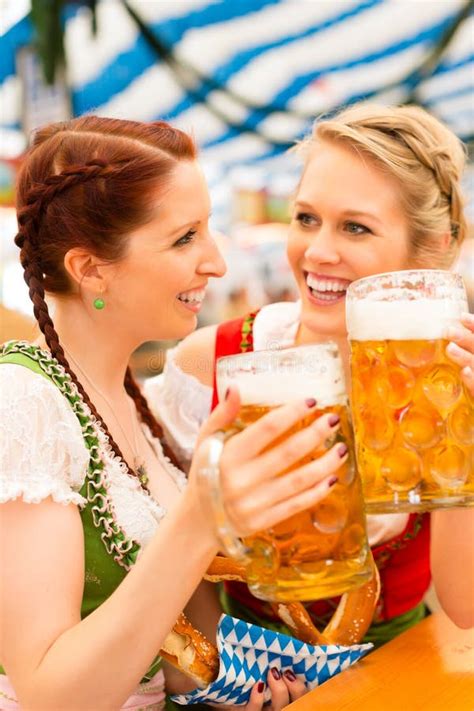 Women With Bavarian Dirndl In Beer Tent Stock Photo Image Of Fancy