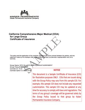 Fillable Online Info Kaiserpermanente Large And Small GroupCertificate