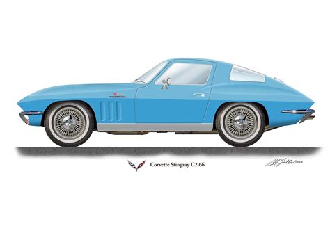 Corvette Stingray C2 1966 Profile Artwork, A5 / A4 Glossy Print Classic ...