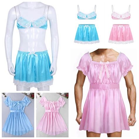 Sexy Men Lingerie Satin Lace Crossdresser Babydoll Bra Dress Sleepwear Underwear Qoo Ebay