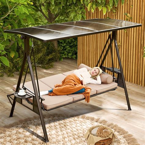 Yoleny Oversized Outdoor Porch Swing With Hardtop 3 Seat Patio