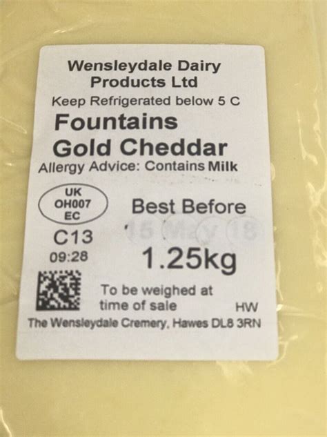 Fountains Gold Cheddar Cheese 125kg The Wensleydale Creamery Not