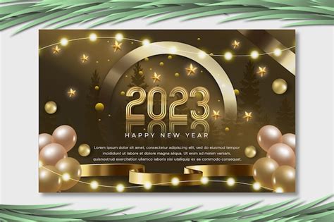 Plantilla De Banner De Feliz Año Nuevo 2023 Con Efecto De Texto Dorado