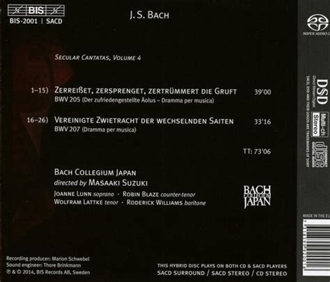 Masaaki Suzuki Bach Collegium Japan Secular Cantatas Volume Cd