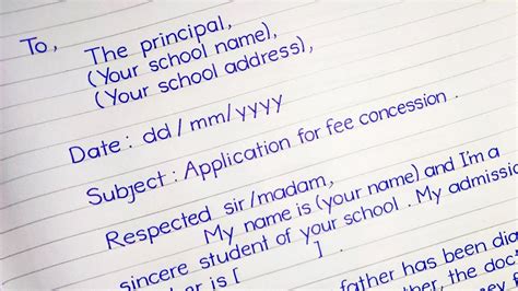 Application For Fee Concession In School Due To Father S Illness To