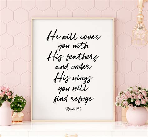 He Will Cover You With His Feathers Printable Art Psalm 91 Etsy