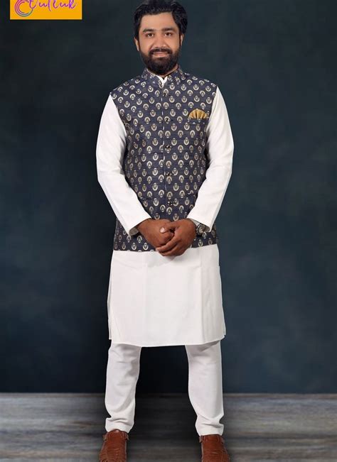 White Kurta With Black Modi Jacket 12005 The Ethnic World