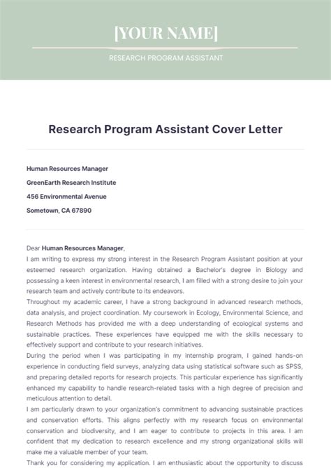 Free Research Program Assistant Cover Letter Template Edit Online