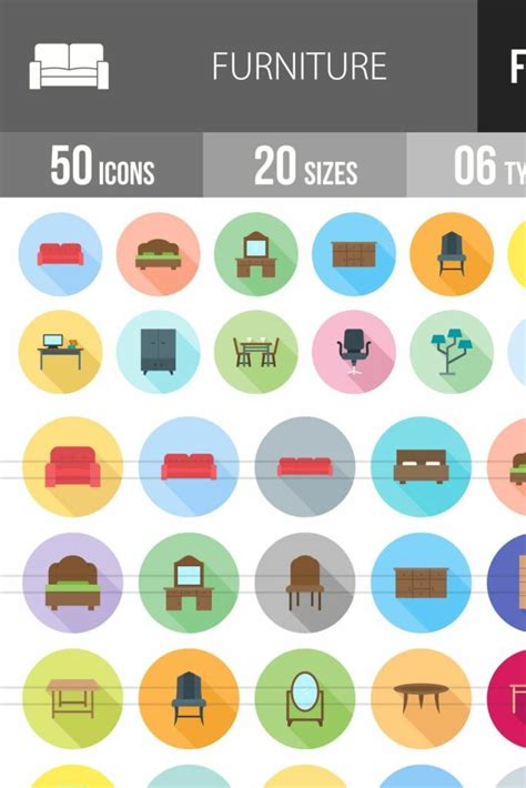 50 Furniture Flat Long Icons Masterbundles