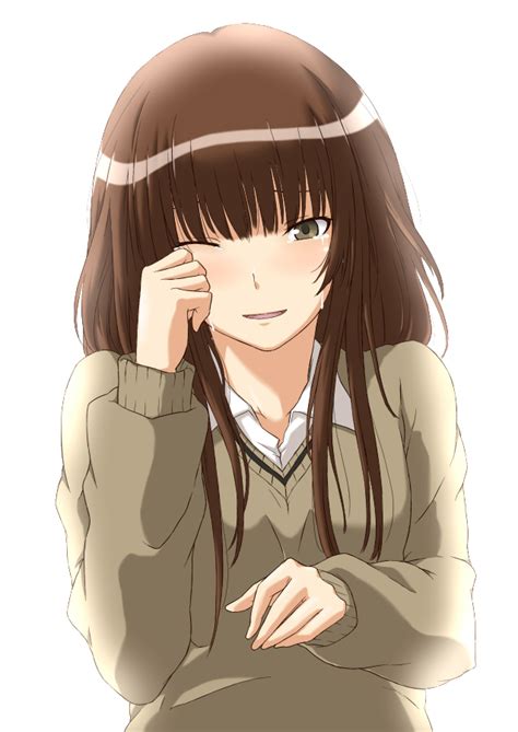 Safebooru 1girl Amagami Brown Hair Bust Dress Shirt Grey Eyes