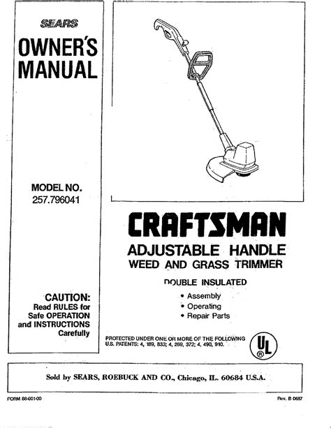 Craftsman User Manual Adjustable Handle Weed And Grass